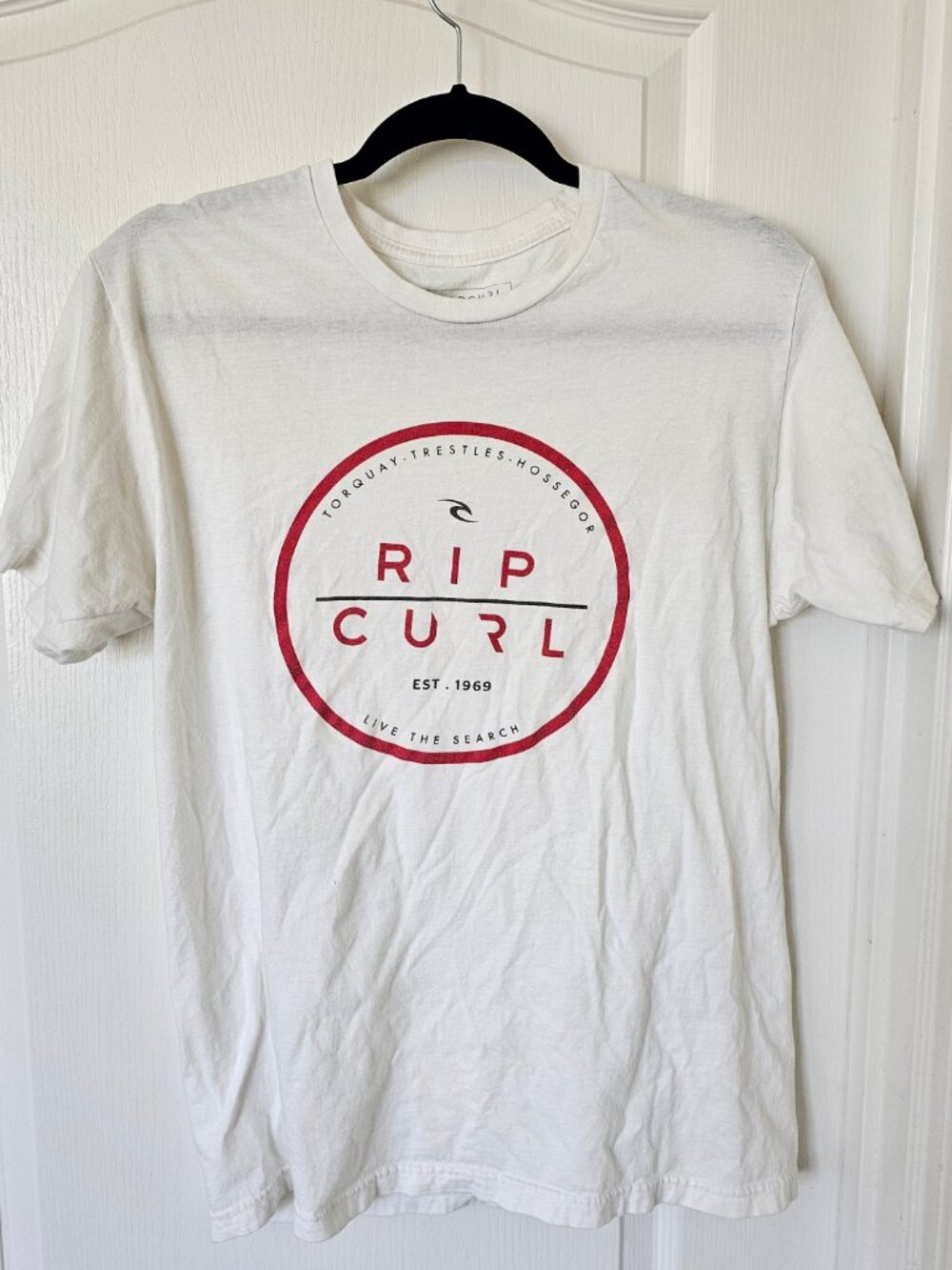 Rip Curl T Shirt | Unisex M | White | 100% Cotton | "Torquay Trestles Hossegor"